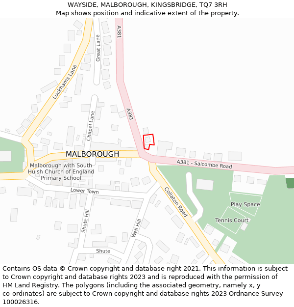 WAYSIDE, MALBOROUGH, KINGSBRIDGE, TQ7 3RH: Location map and indicative extent of plot