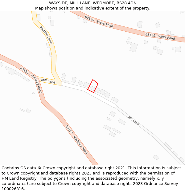 WAYSIDE, MILL LANE, WEDMORE, BS28 4DN: Location map and indicative extent of plot