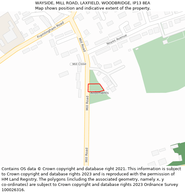 WAYSIDE, MILL ROAD, LAXFIELD, WOODBRIDGE, IP13 8EA: Location map and indicative extent of plot