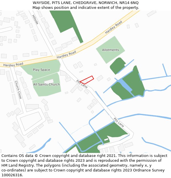 WAYSIDE, PITS LANE, CHEDGRAVE, NORWICH, NR14 6NQ: Location map and indicative extent of plot