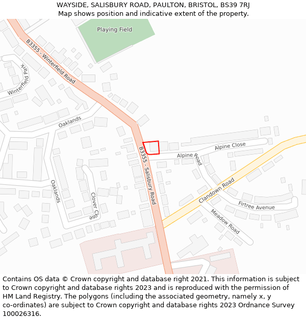 WAYSIDE, SALISBURY ROAD, PAULTON, BRISTOL, BS39 7RJ: Location map and indicative extent of plot