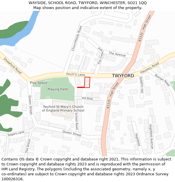 WAYSIDE, SCHOOL ROAD, TWYFORD, WINCHESTER, SO21 1QQ: Location map and indicative extent of plot