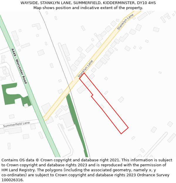 WAYSIDE, STANKLYN LANE, SUMMERFIELD, KIDDERMINSTER, DY10 4HS: Location map and indicative extent of plot