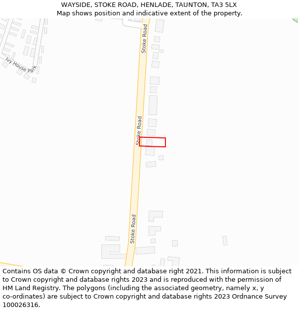 WAYSIDE, STOKE ROAD, HENLADE, TAUNTON, TA3 5LX: Location map and indicative extent of plot