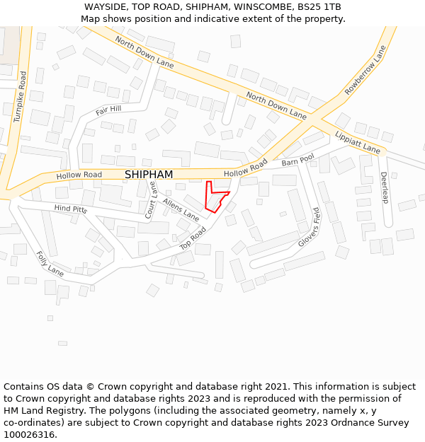 WAYSIDE, TOP ROAD, SHIPHAM, WINSCOMBE, BS25 1TB: Location map and indicative extent of plot