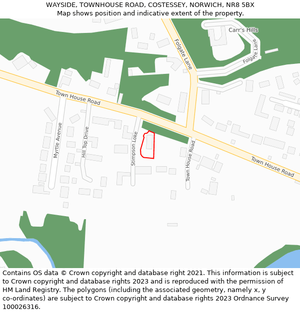 WAYSIDE, TOWNHOUSE ROAD, COSTESSEY, NORWICH, NR8 5BX: Location map and indicative extent of plot