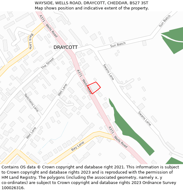 WAYSIDE, WELLS ROAD, DRAYCOTT, CHEDDAR, BS27 3ST: Location map and indicative extent of plot