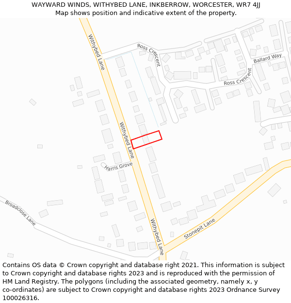 WAYWARD WINDS, WITHYBED LANE, INKBERROW, WORCESTER, WR7 4JJ: Location map and indicative extent of plot