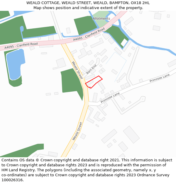 WEALD COTTAGE, WEALD STREET, WEALD, BAMPTON, OX18 2HL: Location map and indicative extent of plot