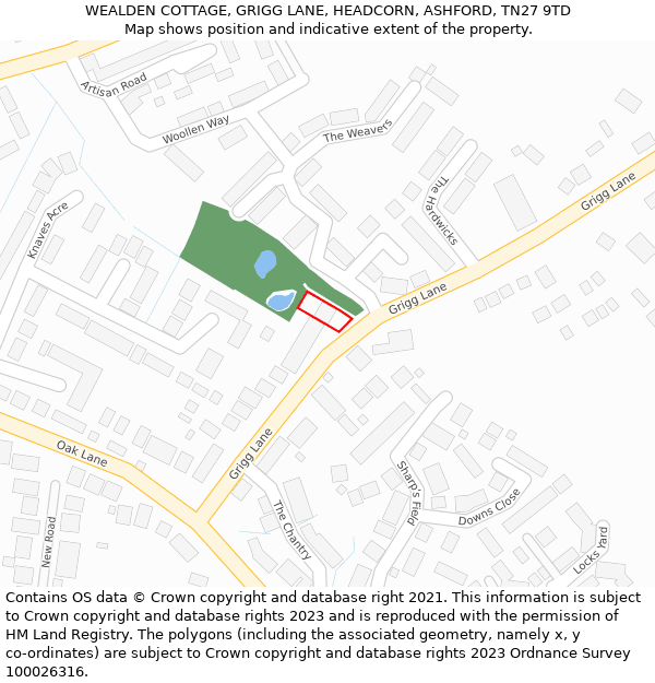 WEALDEN COTTAGE, GRIGG LANE, HEADCORN, ASHFORD, TN27 9TD: Location map and indicative extent of plot