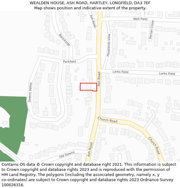 WEALDEN HOUSE, ASH ROAD, HARTLEY, LONGFIELD, DA3 7EF: Location map and indicative extent of plot