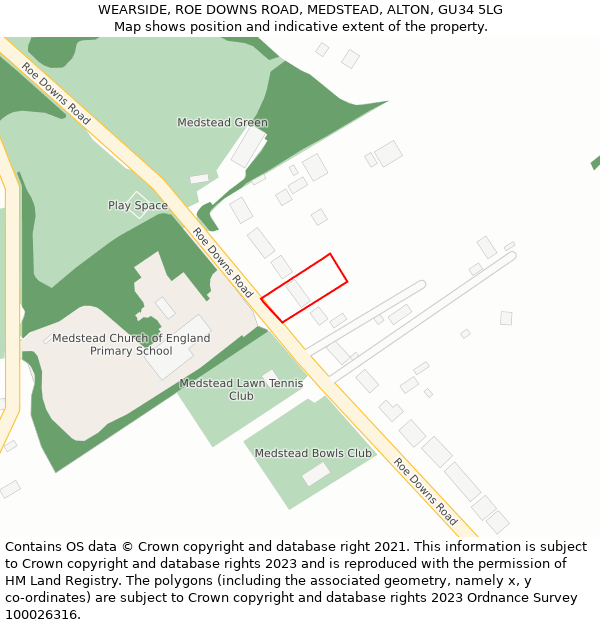 WEARSIDE, ROE DOWNS ROAD, MEDSTEAD, ALTON, GU34 5LG: Location map and indicative extent of plot