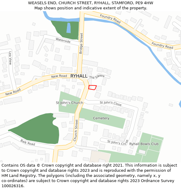 WEASELS END, CHURCH STREET, RYHALL, STAMFORD, PE9 4HW: Location map and indicative extent of plot
