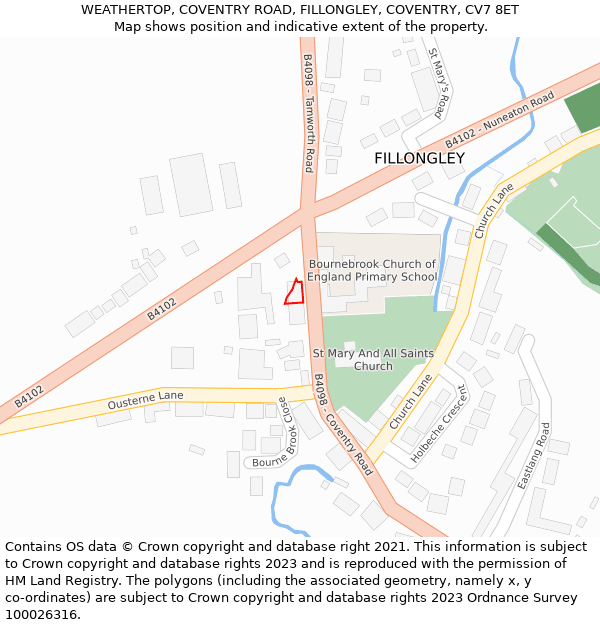 WEATHERTOP, COVENTRY ROAD, FILLONGLEY, COVENTRY, CV7 8ET: Location map and indicative extent of plot