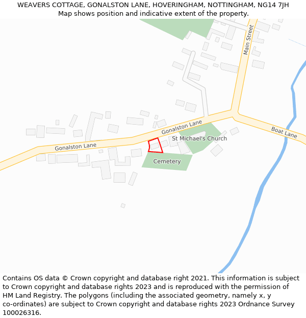 WEAVERS COTTAGE, GONALSTON LANE, HOVERINGHAM, NOTTINGHAM, NG14 7JH: Location map and indicative extent of plot