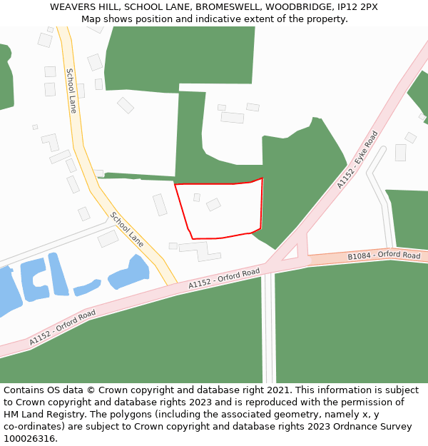 WEAVERS HILL, SCHOOL LANE, BROMESWELL, WOODBRIDGE, IP12 2PX: Location map and indicative extent of plot