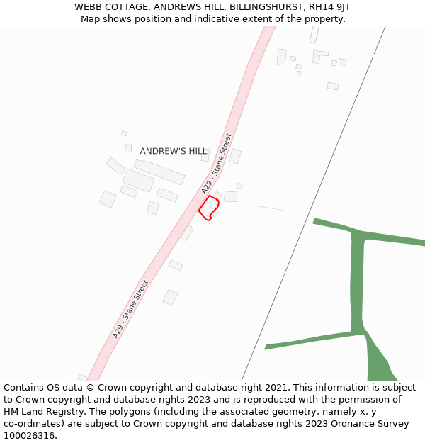 WEBB COTTAGE, ANDREWS HILL, BILLINGSHURST, RH14 9JT: Location map and indicative extent of plot