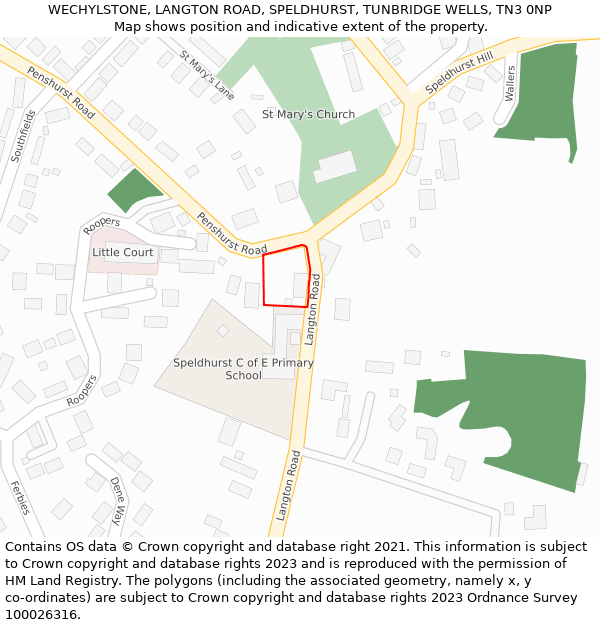 WECHYLSTONE, LANGTON ROAD, SPELDHURST, TUNBRIDGE WELLS, TN3 0NP: Location map and indicative extent of plot
