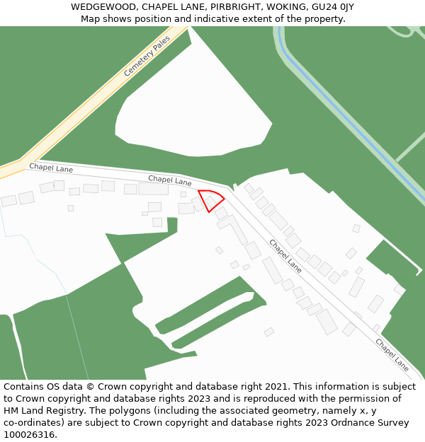 WEDGEWOOD, CHAPEL LANE, PIRBRIGHT, WOKING, GU24 0JY: Location map and indicative extent of plot