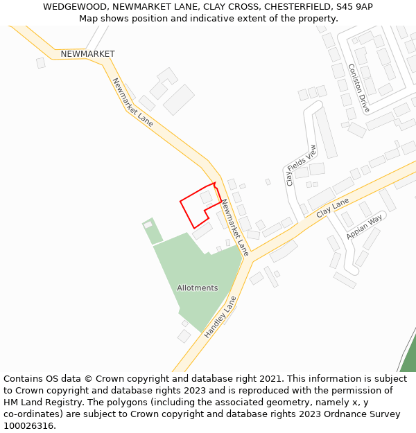 WEDGEWOOD, NEWMARKET LANE, CLAY CROSS, CHESTERFIELD, S45 9AP: Location map and indicative extent of plot