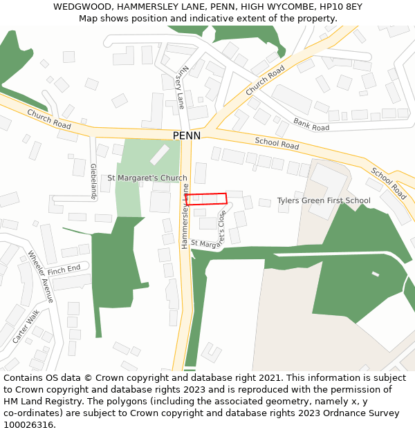 WEDGWOOD, HAMMERSLEY LANE, PENN, HIGH WYCOMBE, HP10 8EY: Location map and indicative extent of plot