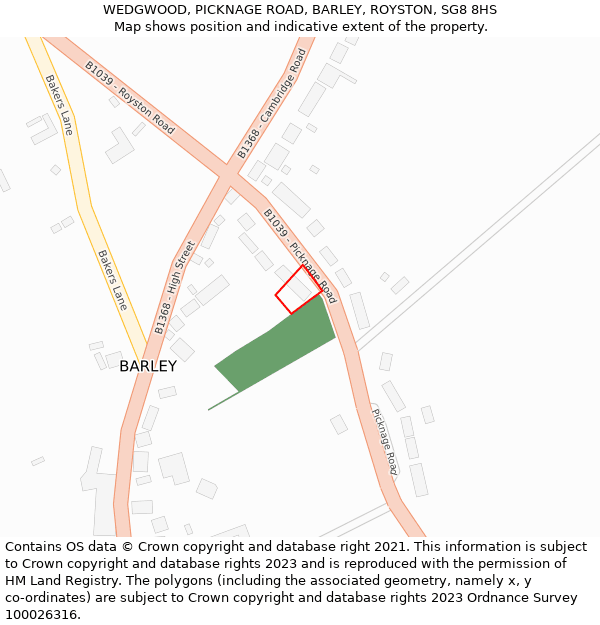 WEDGWOOD, PICKNAGE ROAD, BARLEY, ROYSTON, SG8 8HS: Location map and indicative extent of plot