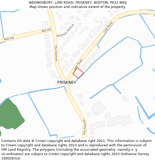 WEDNESBURY, LOW ROAD, FRISKNEY, BOSTON, PE22 8NQ: Location map and indicative extent of plot