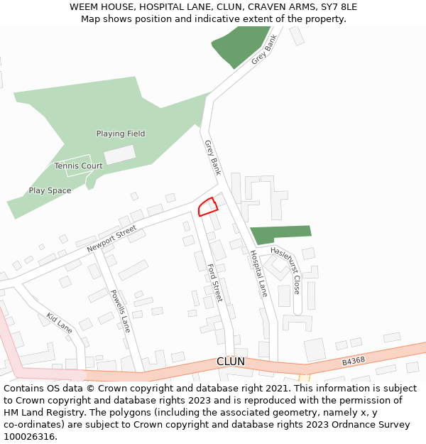 WEEM HOUSE, HOSPITAL LANE, CLUN, CRAVEN ARMS, SY7 8LE: Location map and indicative extent of plot