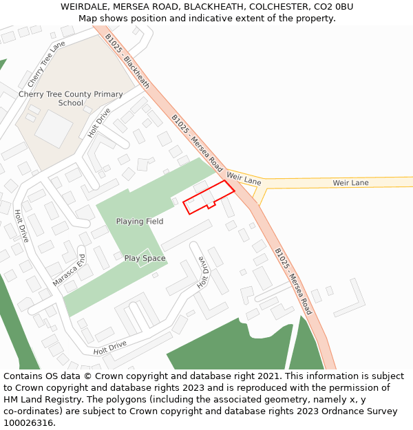 WEIRDALE, MERSEA ROAD, BLACKHEATH, COLCHESTER, CO2 0BU: Location map and indicative extent of plot