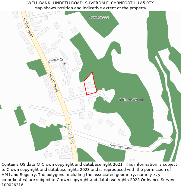 WELL BANK, LINDETH ROAD, SILVERDALE, CARNFORTH, LA5 0TX: Location map and indicative extent of plot