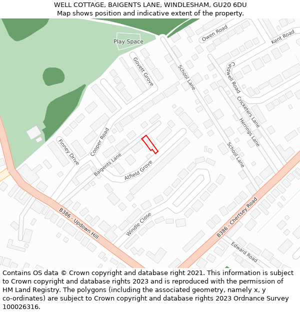 WELL COTTAGE, BAIGENTS LANE, WINDLESHAM, GU20 6DU: Location map and indicative extent of plot