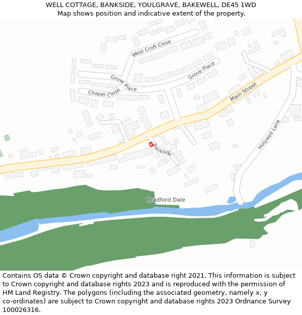 WELL COTTAGE, BANKSIDE, YOULGRAVE, BAKEWELL, DE45 1WD: Location map and indicative extent of plot