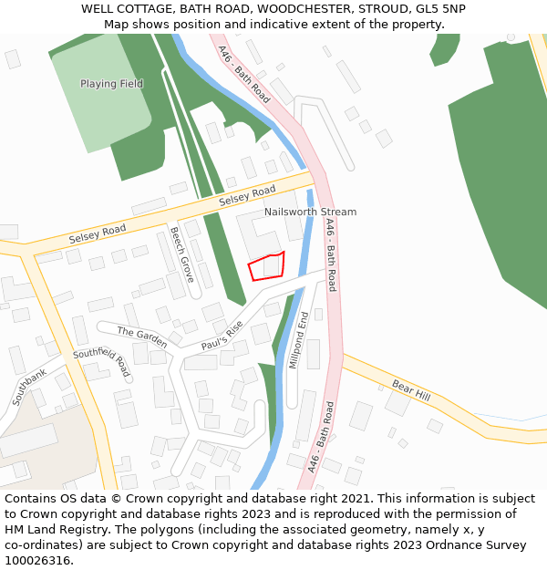 WELL COTTAGE, BATH ROAD, WOODCHESTER, STROUD, GL5 5NP: Location map and indicative extent of plot