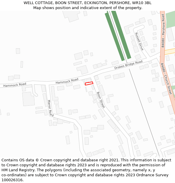 WELL COTTAGE, BOON STREET, ECKINGTON, PERSHORE, WR10 3BL: Location map and indicative extent of plot