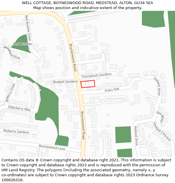 WELL COTTAGE, BOYNESWOOD ROAD, MEDSTEAD, ALTON, GU34 5EA: Location map and indicative extent of plot