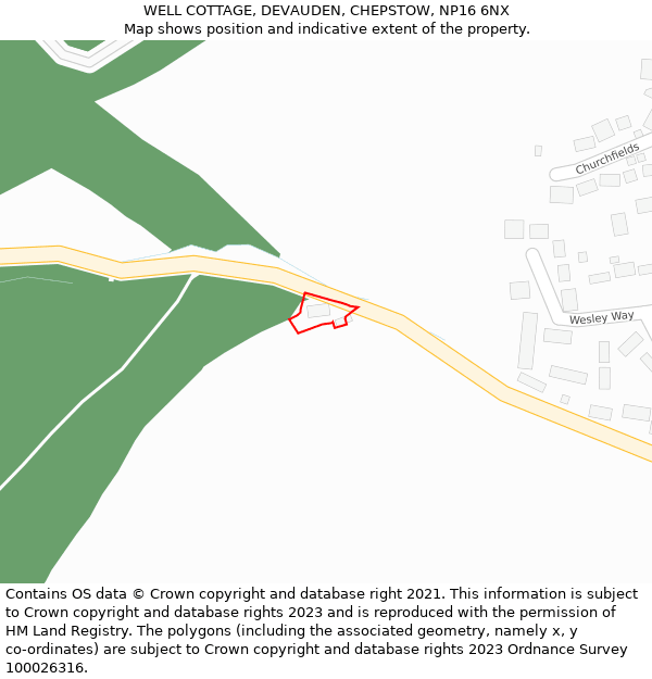 WELL COTTAGE, DEVAUDEN, CHEPSTOW, NP16 6NX: Location map and indicative extent of plot