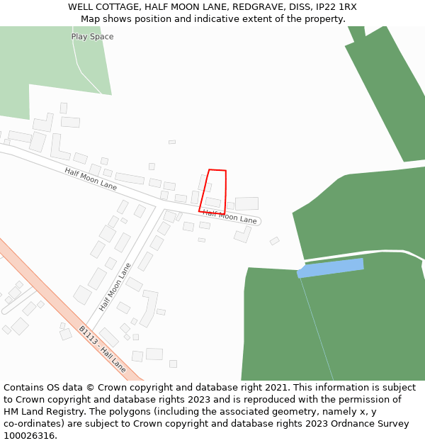 WELL COTTAGE, HALF MOON LANE, REDGRAVE, DISS, IP22 1RX: Location map and indicative extent of plot