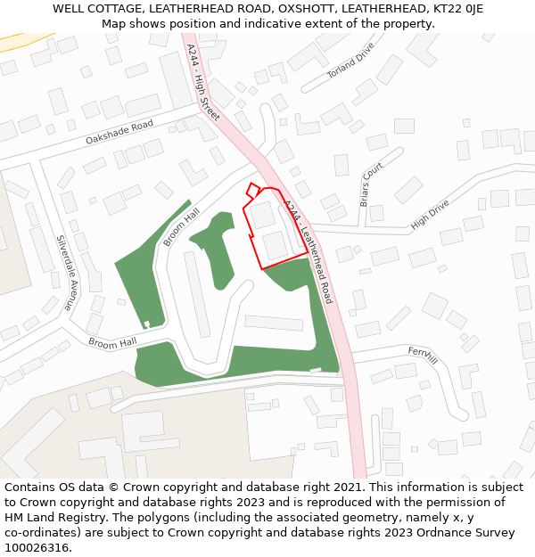 WELL COTTAGE, LEATHERHEAD ROAD, OXSHOTT, LEATHERHEAD, KT22 0JE: Location map and indicative extent of plot