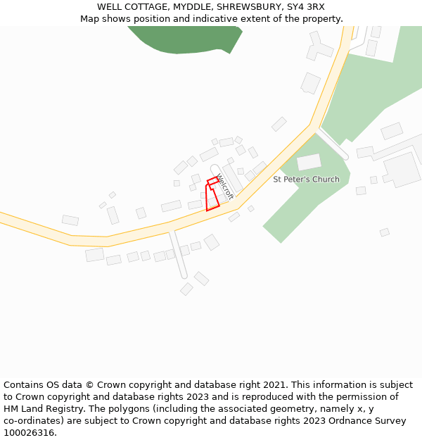 WELL COTTAGE, MYDDLE, SHREWSBURY, SY4 3RX: Location map and indicative extent of plot