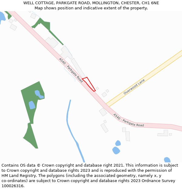 WELL COTTAGE, PARKGATE ROAD, MOLLINGTON, CHESTER, CH1 6NE: Location map and indicative extent of plot