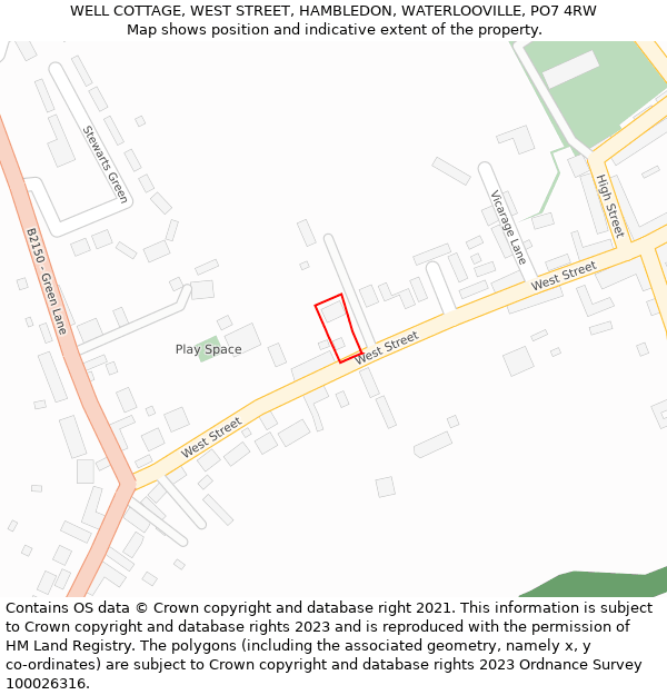 WELL COTTAGE, WEST STREET, HAMBLEDON, WATERLOOVILLE, PO7 4RW: Location map and indicative extent of plot