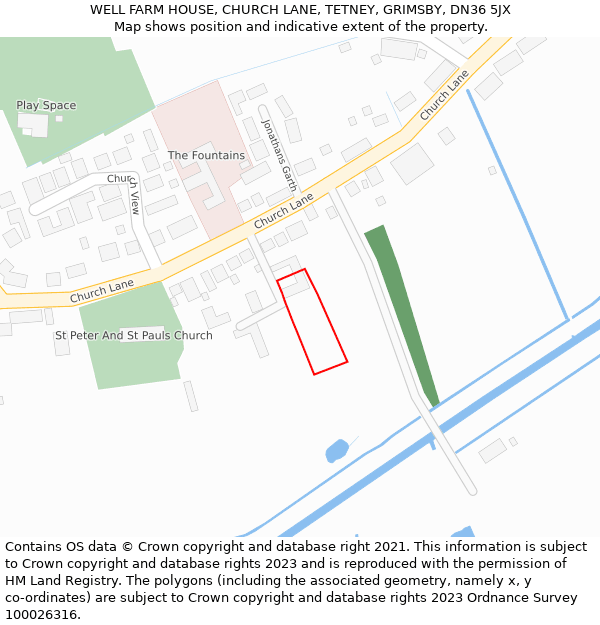 WELL FARM HOUSE, CHURCH LANE, TETNEY, GRIMSBY, DN36 5JX: Location map and indicative extent of plot