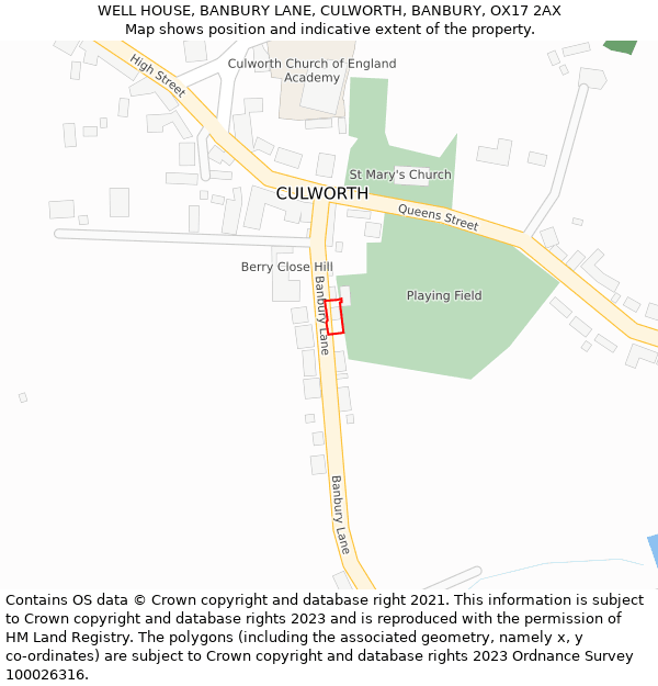 WELL HOUSE, BANBURY LANE, CULWORTH, BANBURY, OX17 2AX: Location map and indicative extent of plot