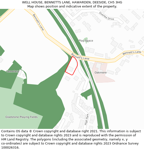 WELL HOUSE, BENNETTS LANE, HAWARDEN, DEESIDE, CH5 3HG: Location map and indicative extent of plot