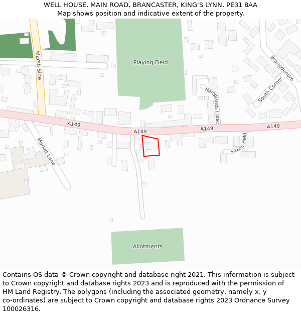 WELL HOUSE, MAIN ROAD, BRANCASTER, KING'S LYNN, PE31 8AA: Location map and indicative extent of plot