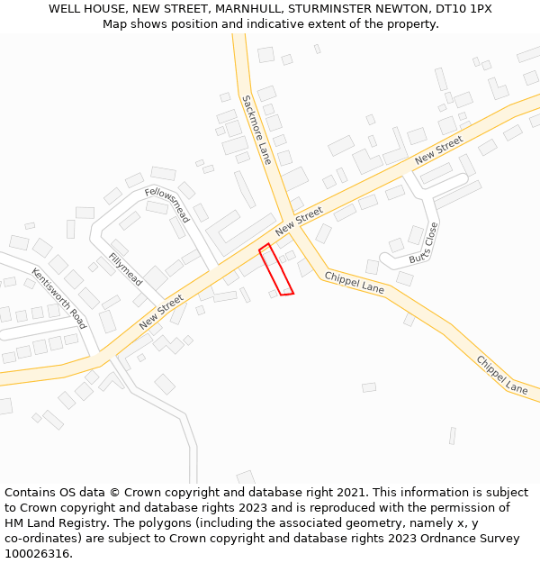 WELL HOUSE, NEW STREET, MARNHULL, STURMINSTER NEWTON, DT10 1PX: Location map and indicative extent of plot