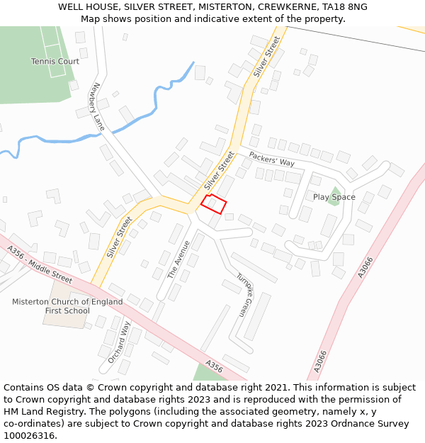 WELL HOUSE, SILVER STREET, MISTERTON, CREWKERNE, TA18 8NG: Location map and indicative extent of plot