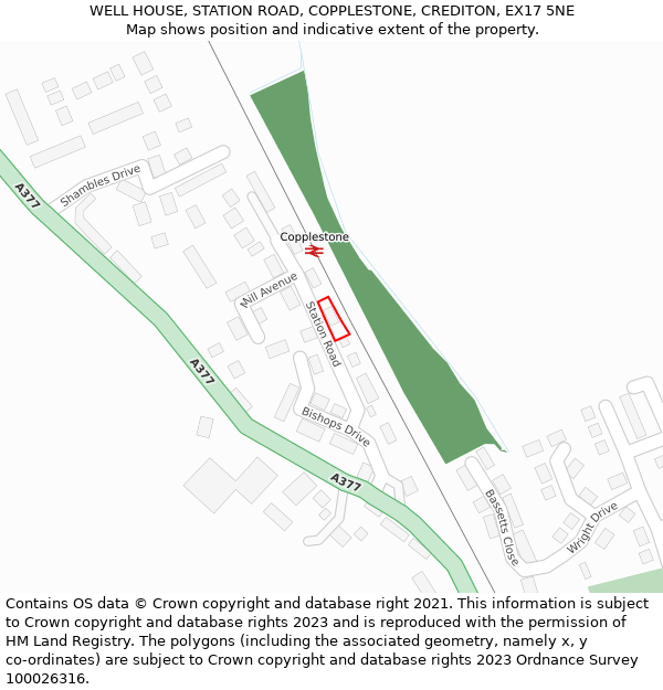 WELL HOUSE, STATION ROAD, COPPLESTONE, CREDITON, EX17 5NE: Location map and indicative extent of plot