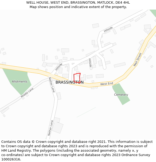 WELL HOUSE, WEST END, BRASSINGTON, MATLOCK, DE4 4HL: Location map and indicative extent of plot