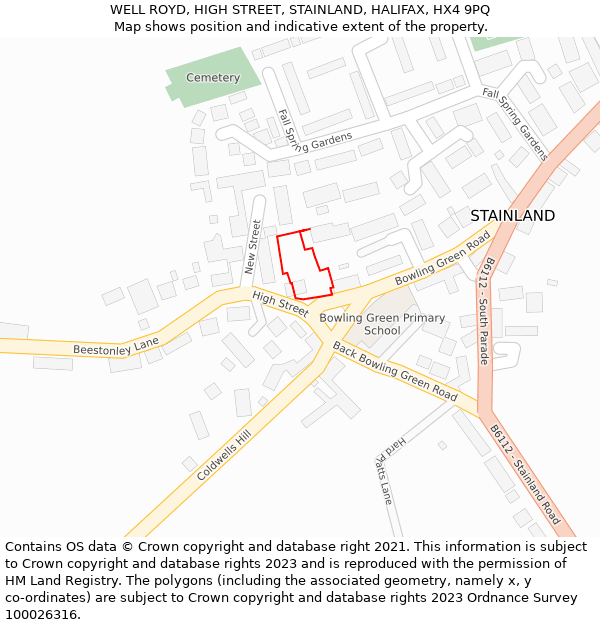 WELL ROYD, HIGH STREET, STAINLAND, HALIFAX, HX4 9PQ: Location map and indicative extent of plot